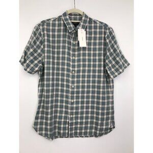 Vince Men's Cannes Plaid Short Sleeve Button Down Up Shirt Teal Gray Small NEW